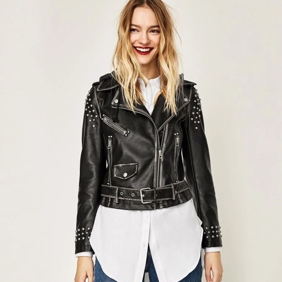 Zara Jackets & Blazers - Zara studded Moto jacket